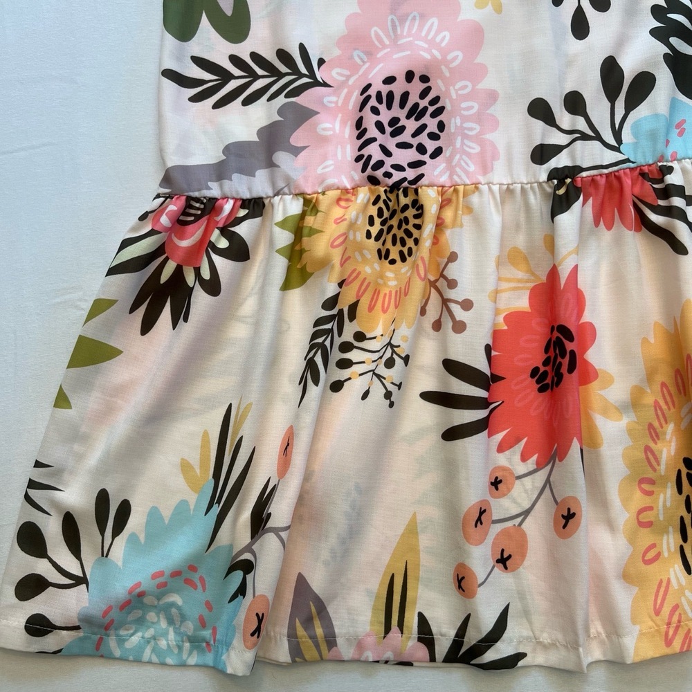 Floral Bohemian Square Neck‎ Puff Sleeve Tiered Ruffled Hem Maxi Dress Size M - Picture 12 of 16